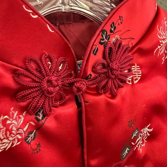 VTG Moon Rabbit Padded Cheongsam Quilted Jacquard Jacket 4 Red Floral Print - Picture 4 of 13